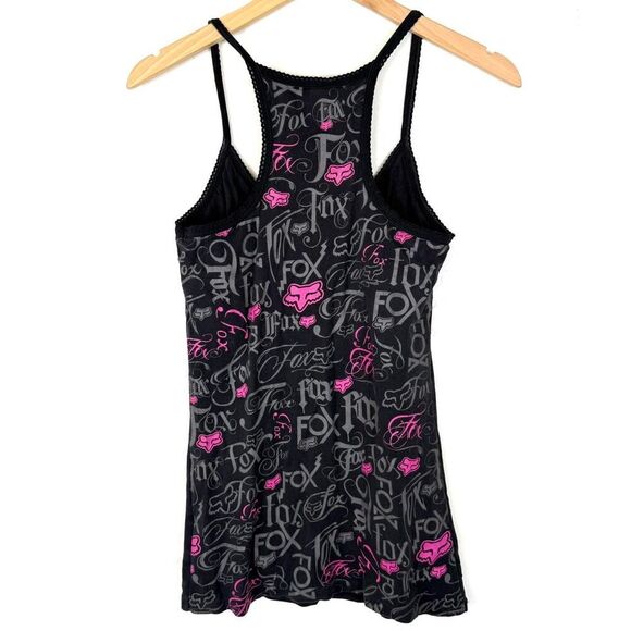 Vintage Y2K Fox Racing black tank top with grey and pink graphics AOP - Picture 6 of 8